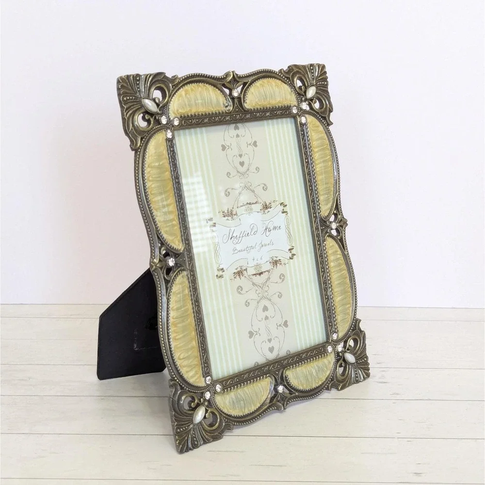 Sheffield Home Metal Ivory Enamel Fleur-de-lis Rhinestone Picture Frame for 4x6